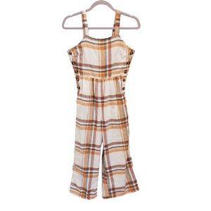 American Eagle Size 00 Linen Blend romper sleeveless crop capri stripe buttons